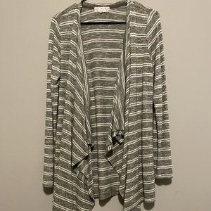 Pink Republic Cardigan Women’s Medium Green Striped Knit Open Front Sweater